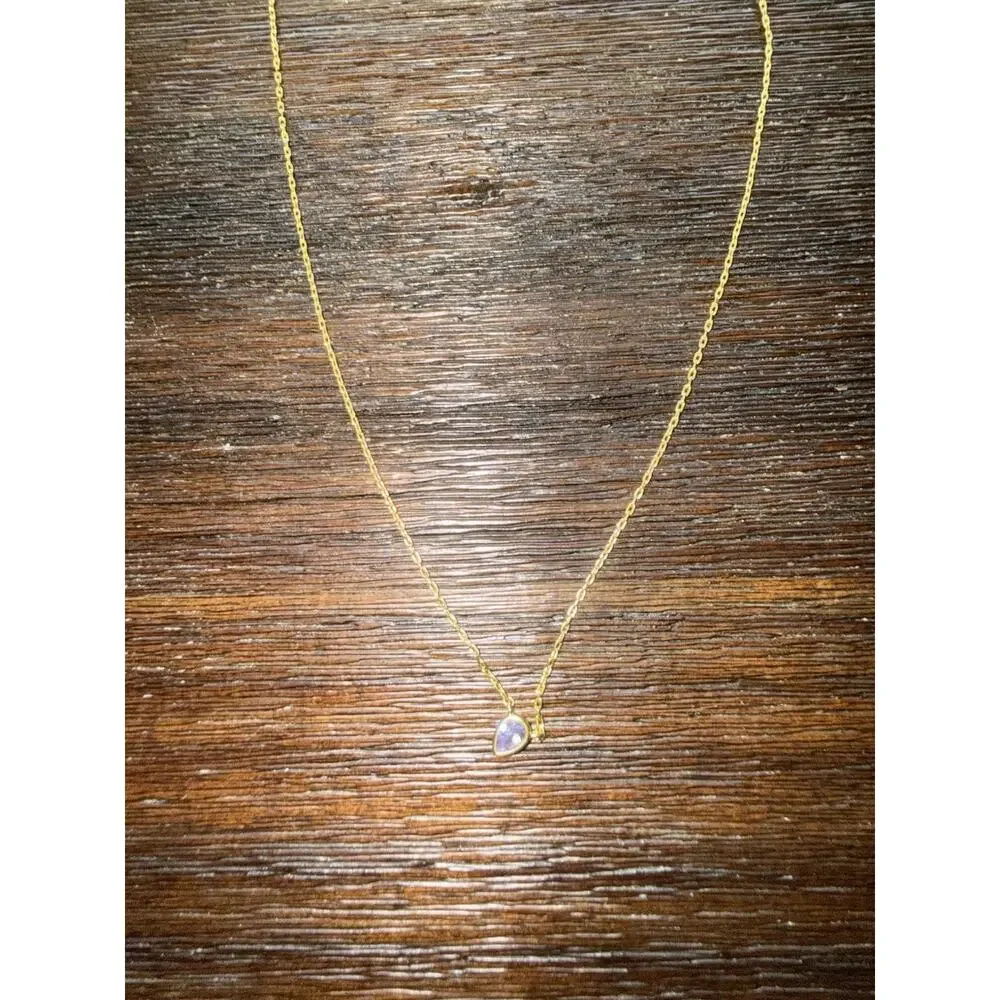 Madewell Gold Tone Purple Stone Pendant Necklace Delicate Chain Minimalist - Picture 4 of 6